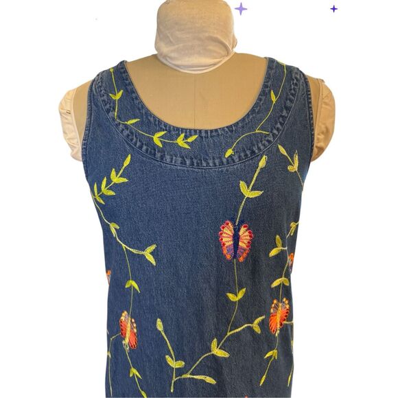 Carolina Blues Vintage Denim Dress Sz 8 Embroidered Butterflies 100% Cotton - Picture 3 of 11